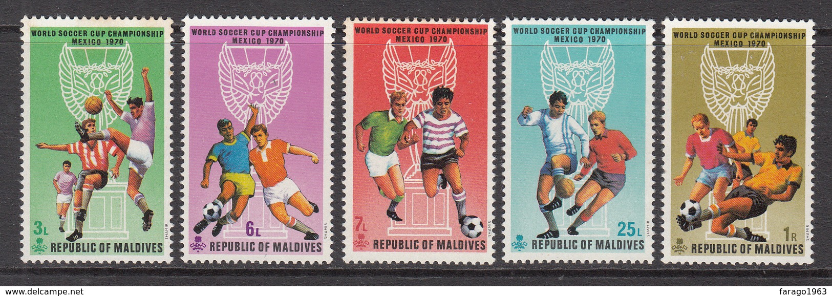 1970 Maldives World Cup Football Mexico  Complete Set Of 5 MNH - Maldives (1965-...)