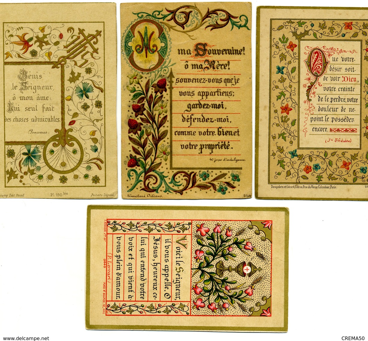 Lot De 4 Images Pieuses - Enluminures De 1888-1894-1889 - Santini