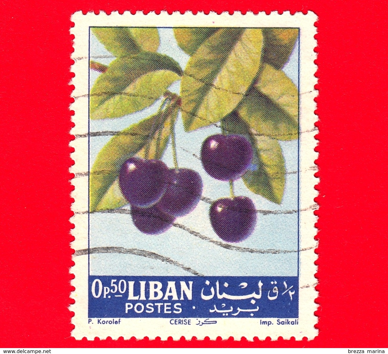 LIBANO - Usato - 1962 - Frutta - Ciliegie - Prunus Avium - 0.50 - Libano