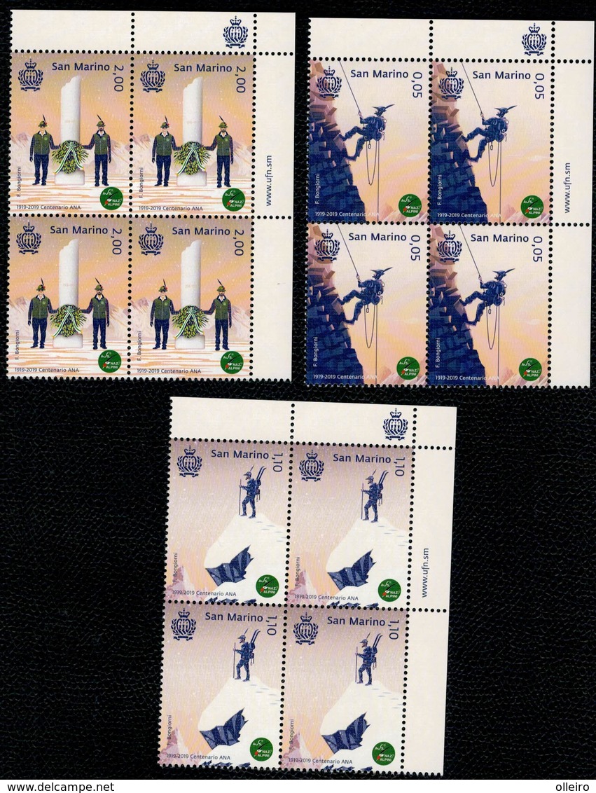 San Marino 2019 Centenary Of The National Alpini Association - 100 Ass. Alpini 3v In Quartina Complete Set ** MNH - Nuovi