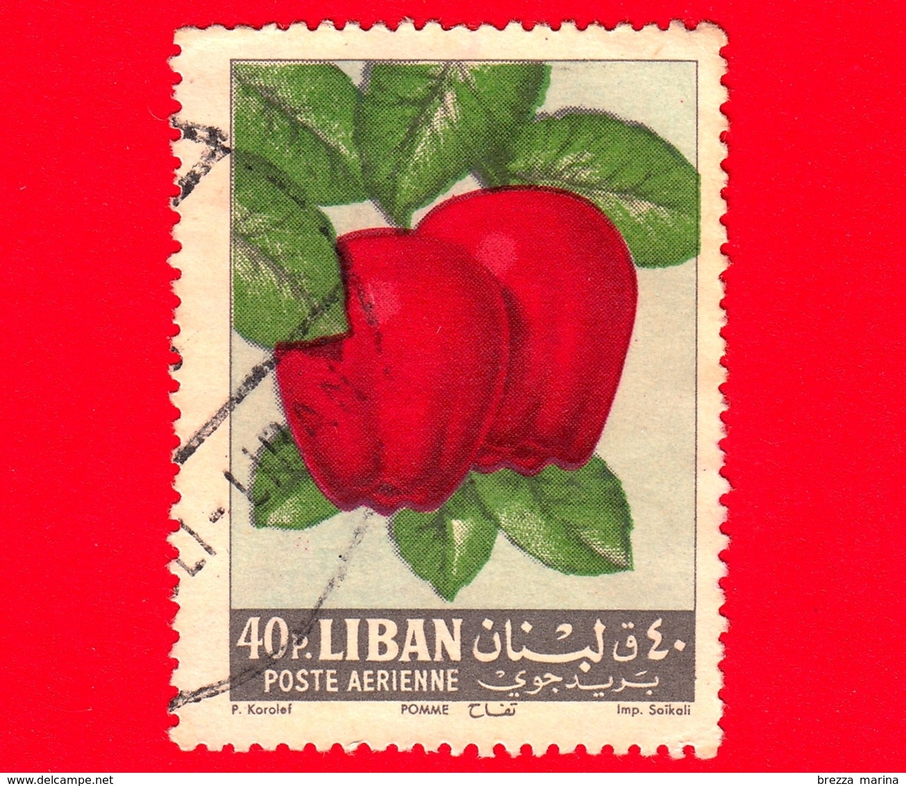 LIBANO - Usato - 1962 - Frutta - Mele - Apples - 40 - P. Aerea - Lebanon