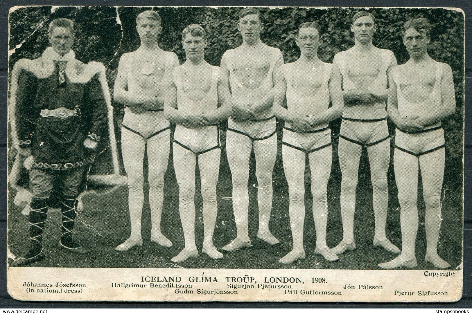 1908 Iceland Glima Troup, London Olympics Wrestling Postcard. Jóhannes Jósefsson - Wrestling