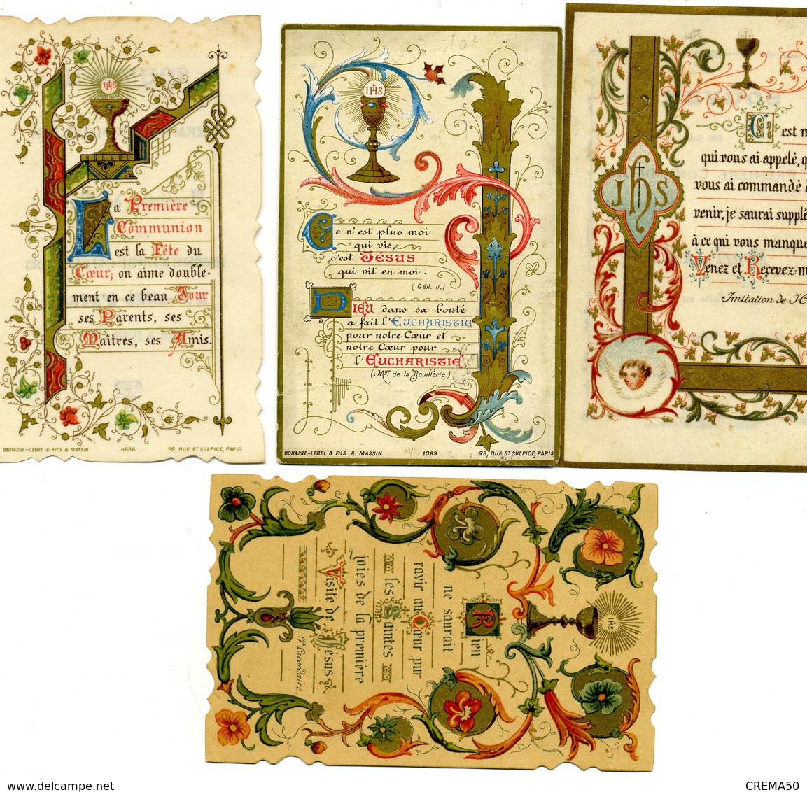 Lot De 4 Images Pieuses De 1ère Communion -  Enluminures De 1895-1896-1911 - Imágenes Religiosas