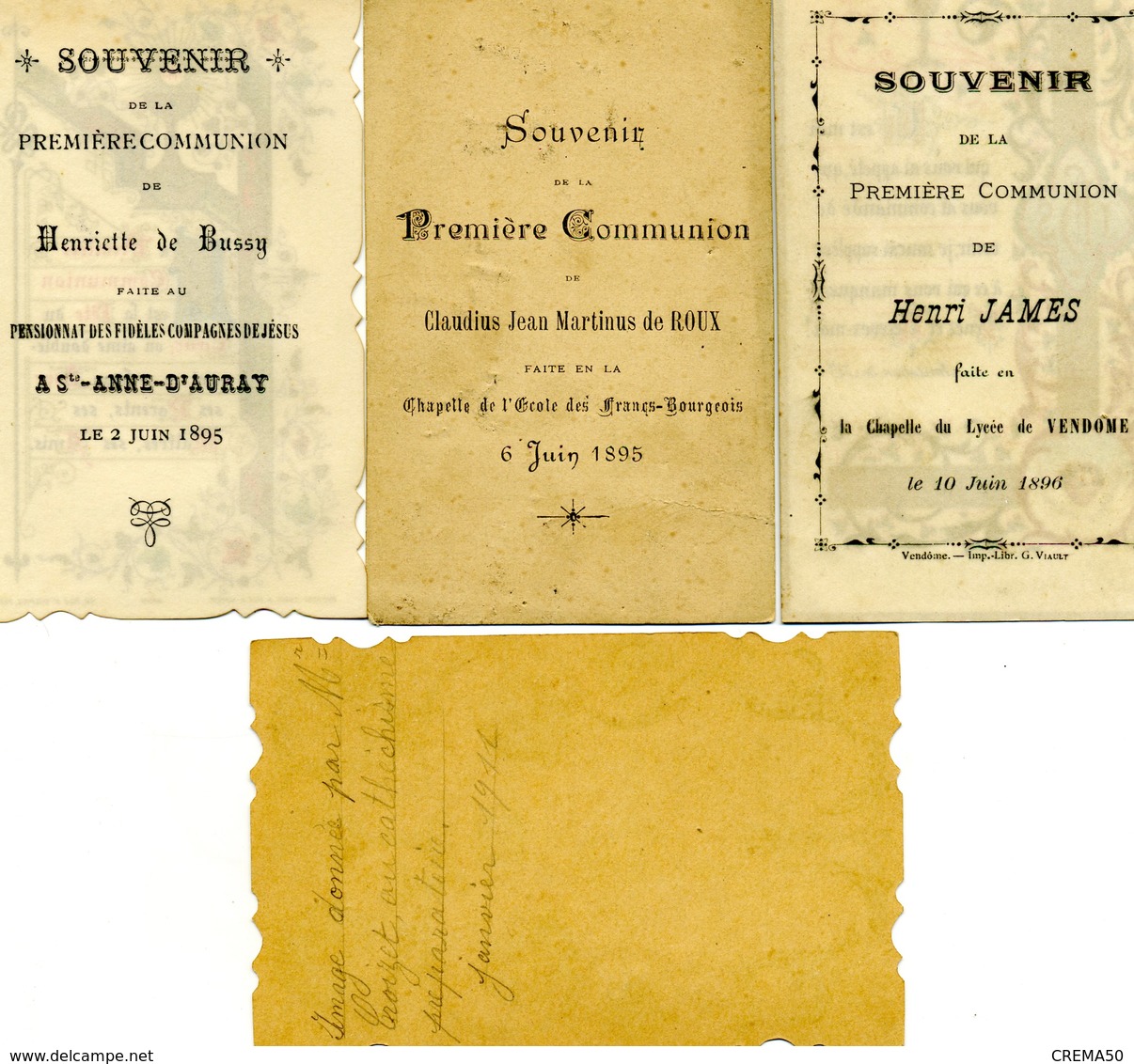 Lot De 4 Images Pieuses De 1ère Communion -  Enluminures De 1895-1896-1911 - Imágenes Religiosas