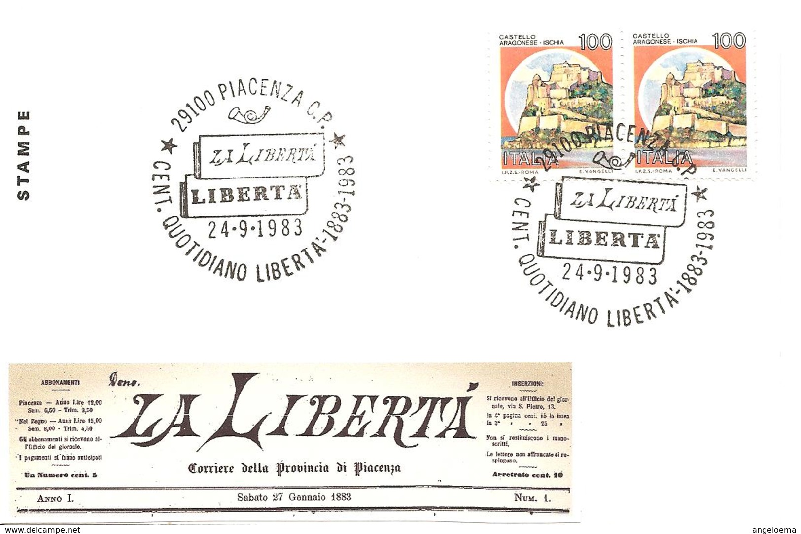ITALIA - 1983 PIACENZA Centenario Del Quotidiano LA LIBERTA' - Non Classificati