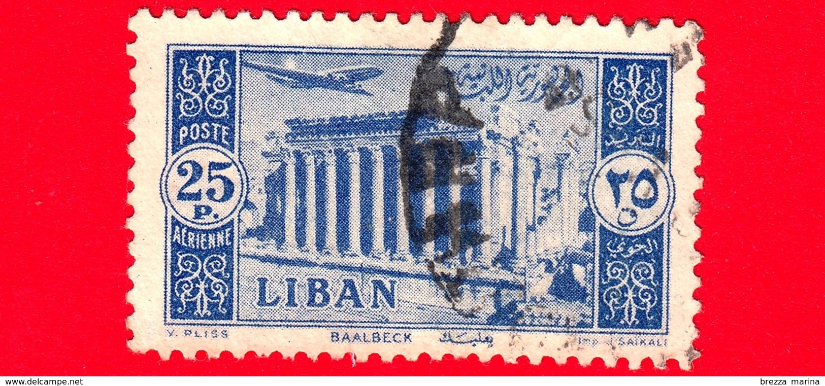 LIBANO - Usato - 1954 - Paesaggi - Rovine Di Baalbek - 25 - P. Aerea - Libano