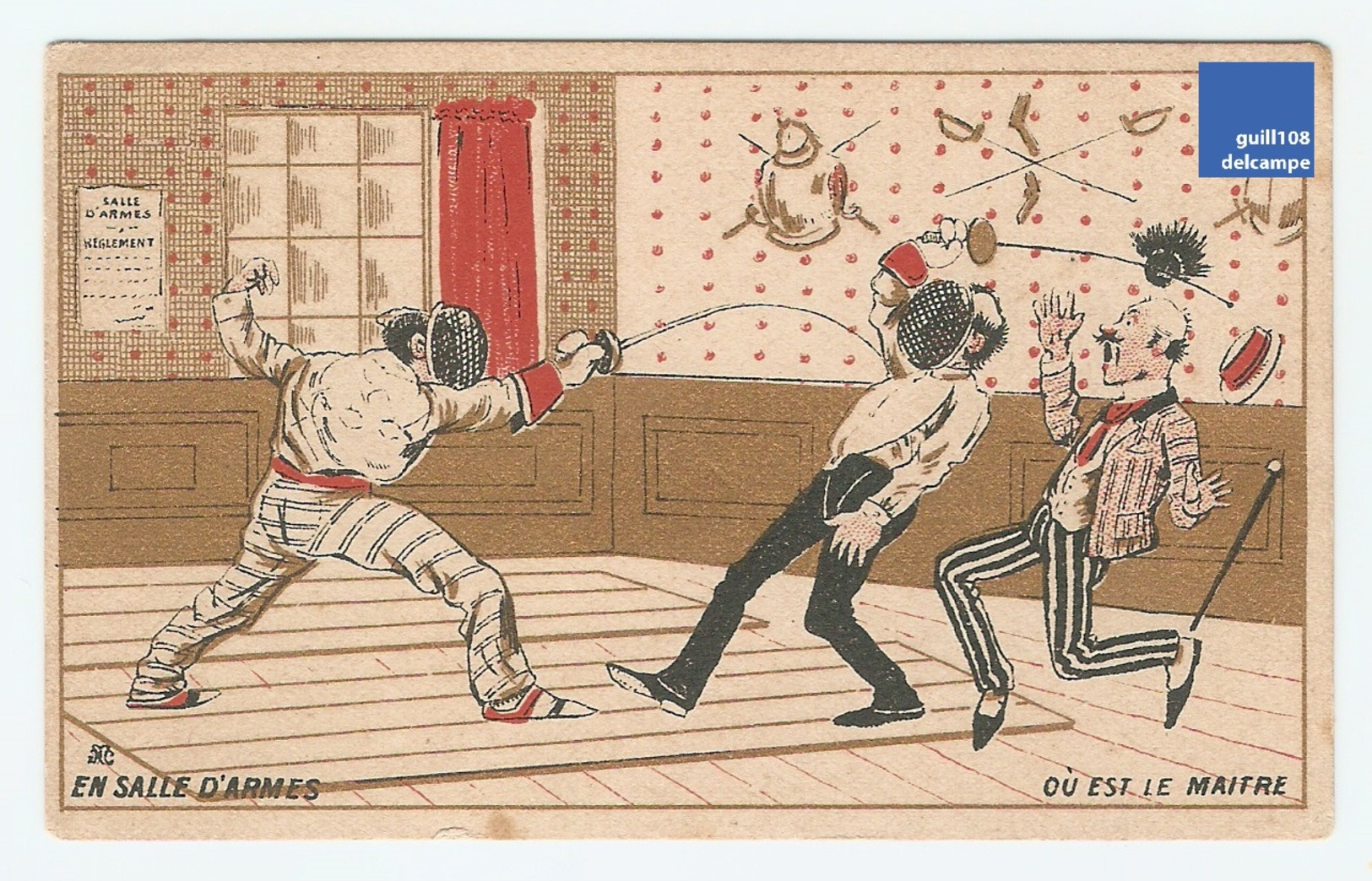 Jolie Chromo Dorée Gibert Clarey Salle Armes Maître épée Duel Escrime Fencing Sword French Victorian Trade Card A5-84 - Autres & Non Classés