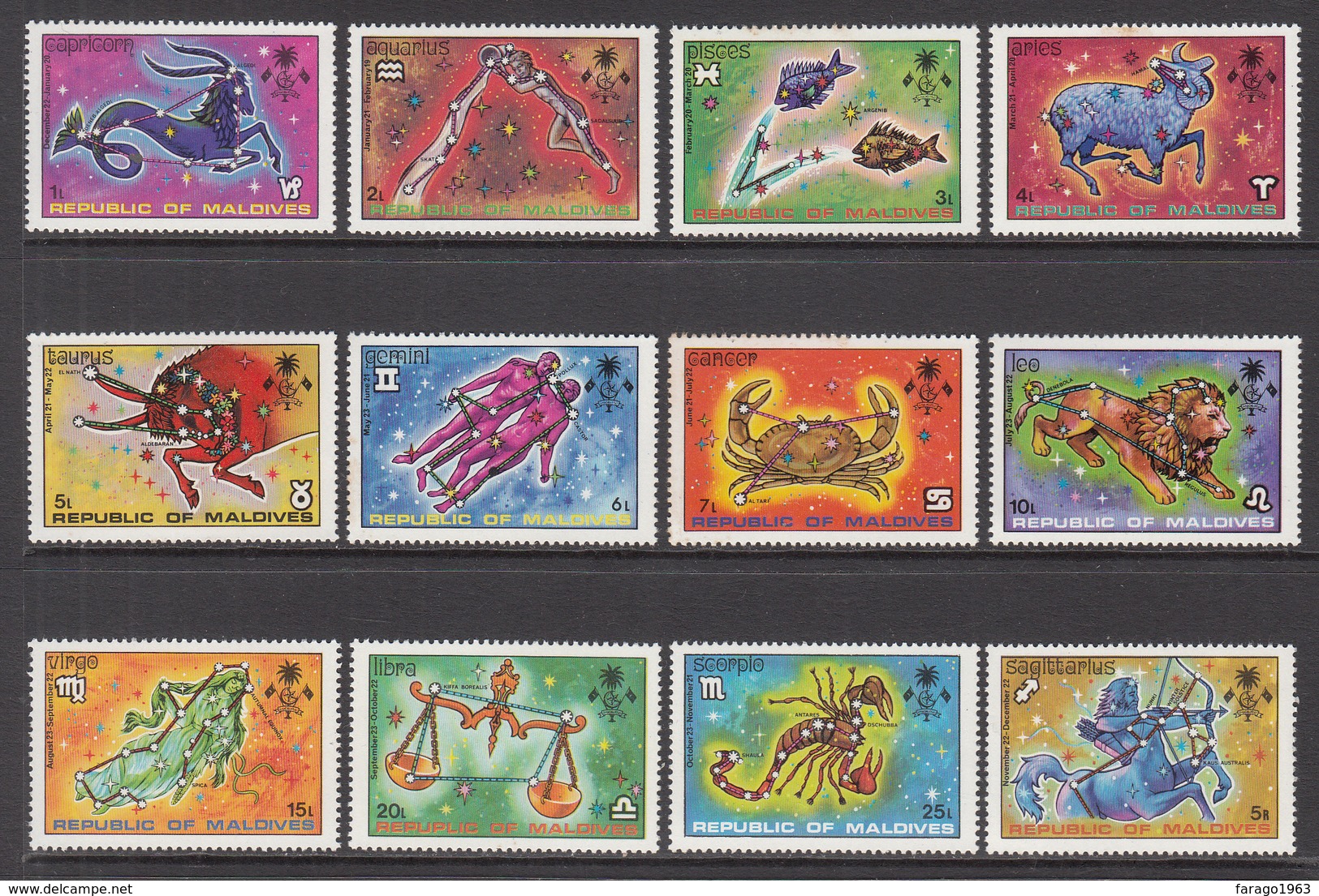 1974 Maldives Astrology Astronomy Complete Set Of 12 MNH - Maldives (1965-...)