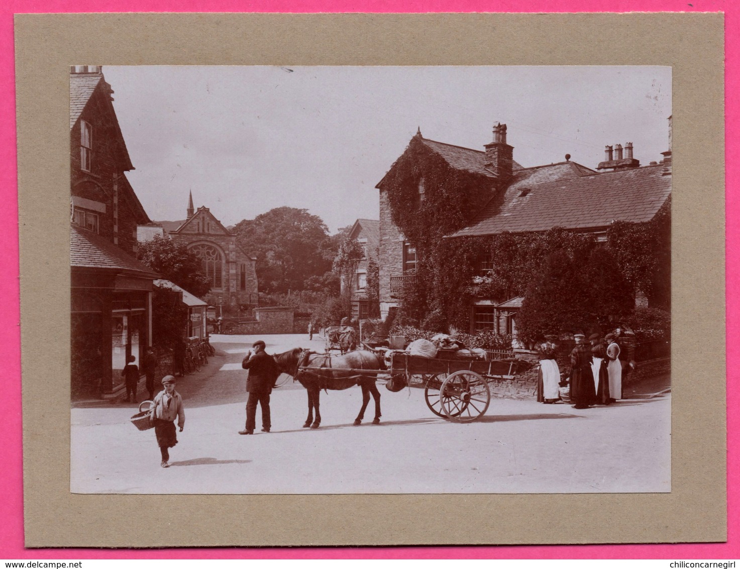 Photo Albuminée - Angleterre - Cumbria - Barrow In Furness - Attelage - Marchand ? Village - Très Belle Animation - 1890 - Anciennes (Av. 1900)