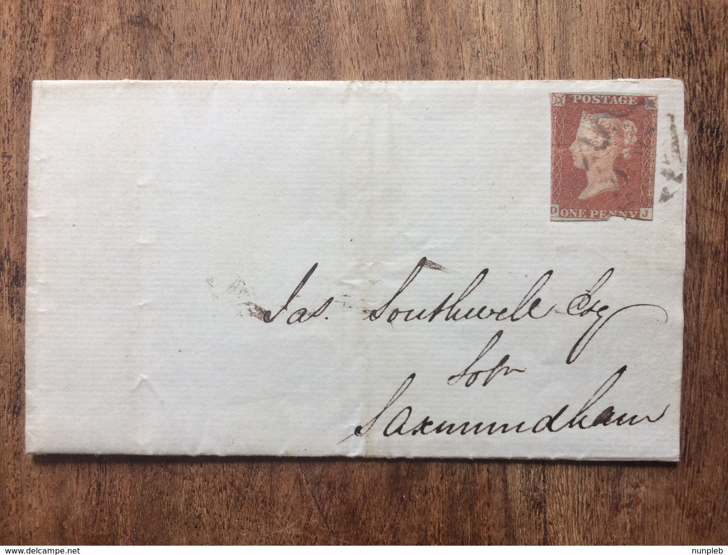 GB Victoria 1843 Entire London To Saxmundham Tied With 1d Red Imperf With Victoria Cross Postmark - Covers & Documents