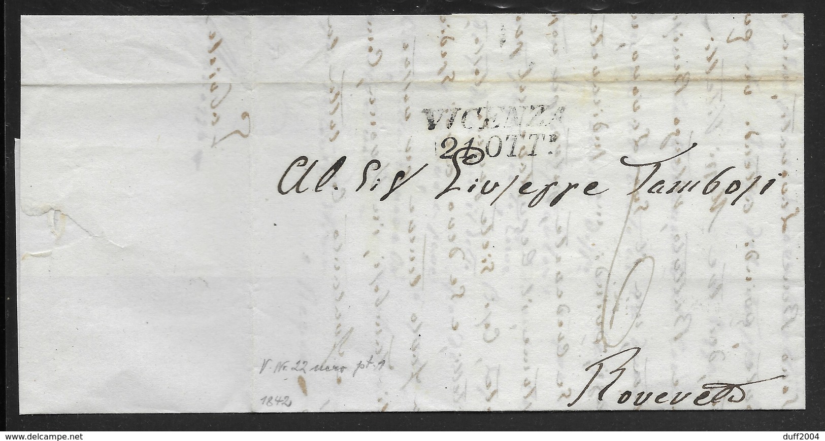 DA VICENZA A ROVERETO - 8.10.1842. - 1. ...-1850 Prephilately