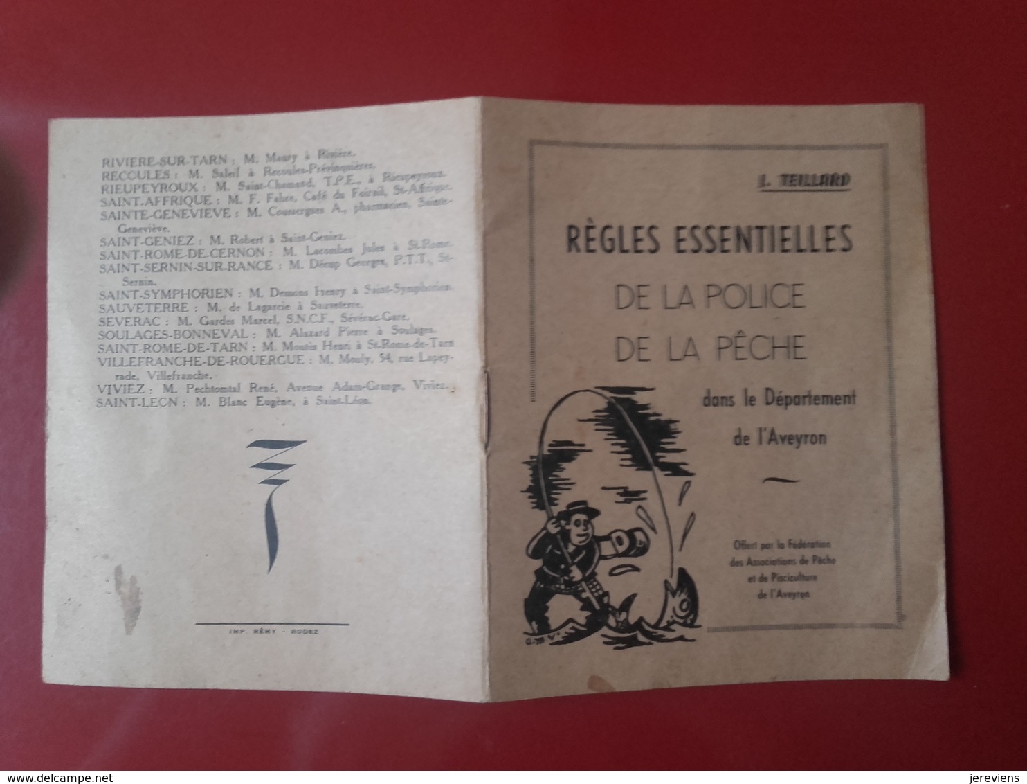 Livret Regles Essentielles De La Police De La Peche Aveyron 1960  J Teillard - Pêche