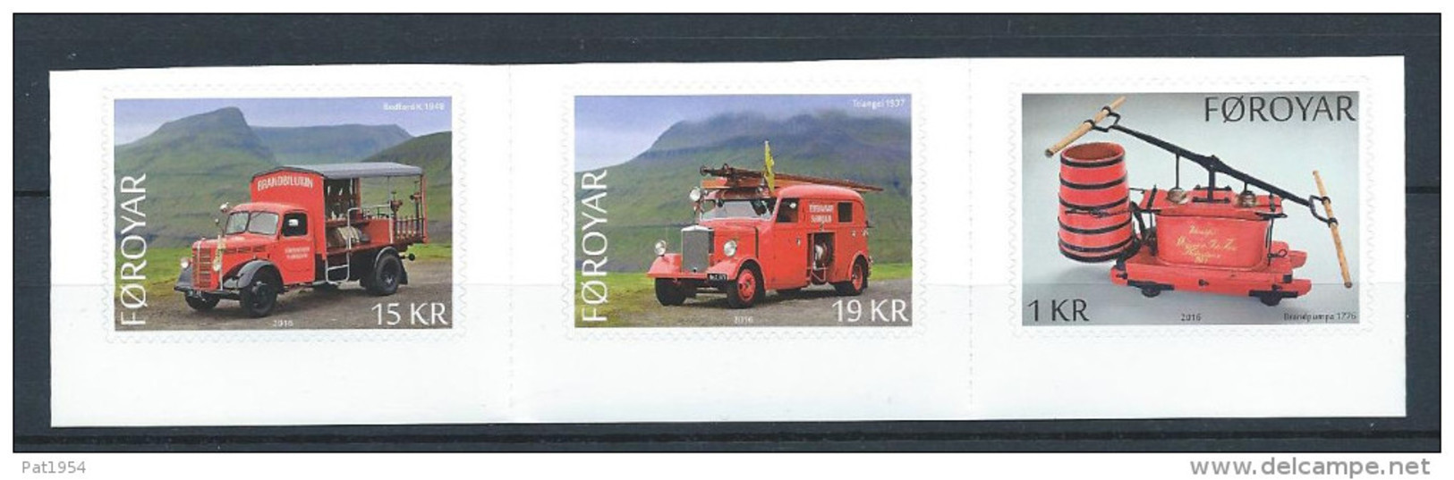 Iles Féroé 2016 N°848/850 Neufs Adhésifs IssuS Du Carnet Véhicules De Pompiers - Faroe Islands