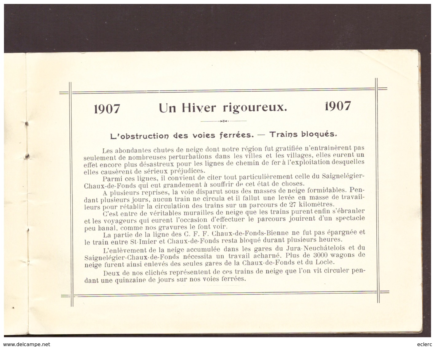 LIVRET 32 PAGES - LA CHAUX DE FONDS, SAINTE CROIX ETC, SUR L'HIVER RIGOUREUX 1907 - BEAUCOUP DE PHOTOS DE TRAINS -