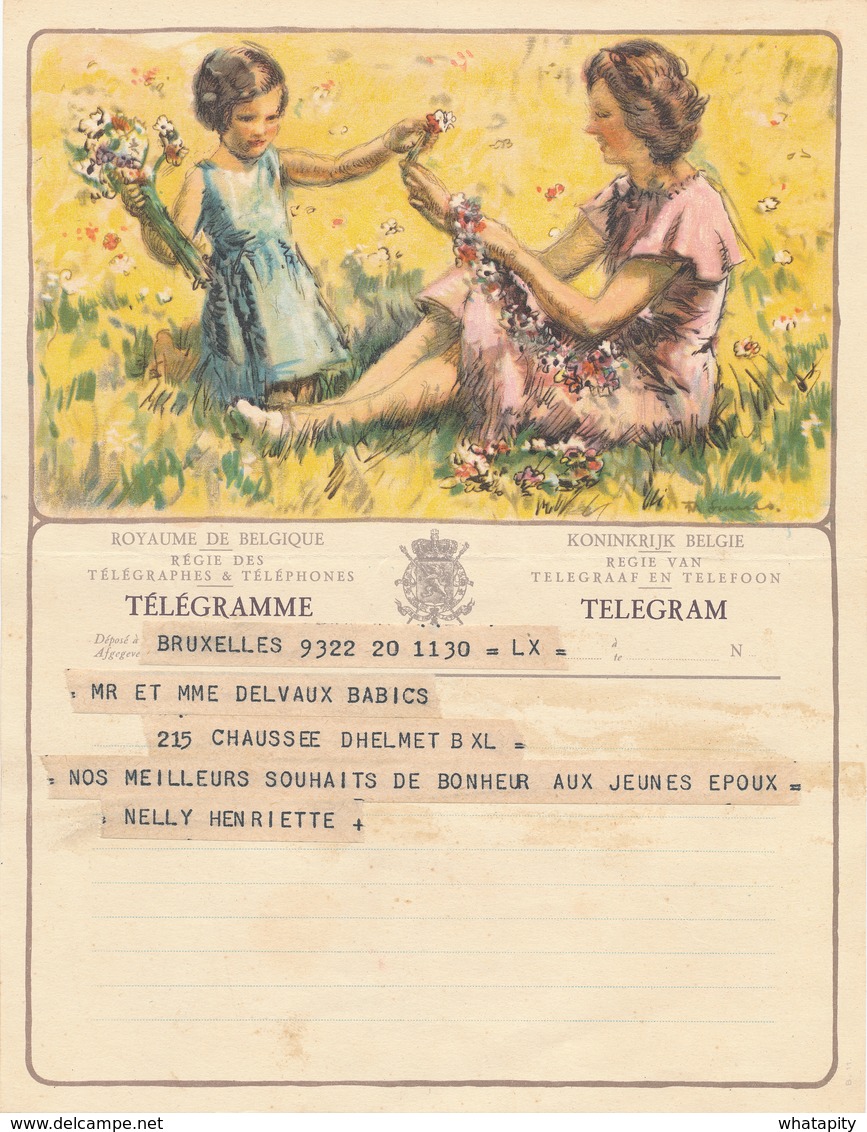 143/29 - Télégramme De LUXE Et Son Enveloppe - Cachet Arrivée SCHAEBEEK Sud TT 1937 - Telegraph [TG]
