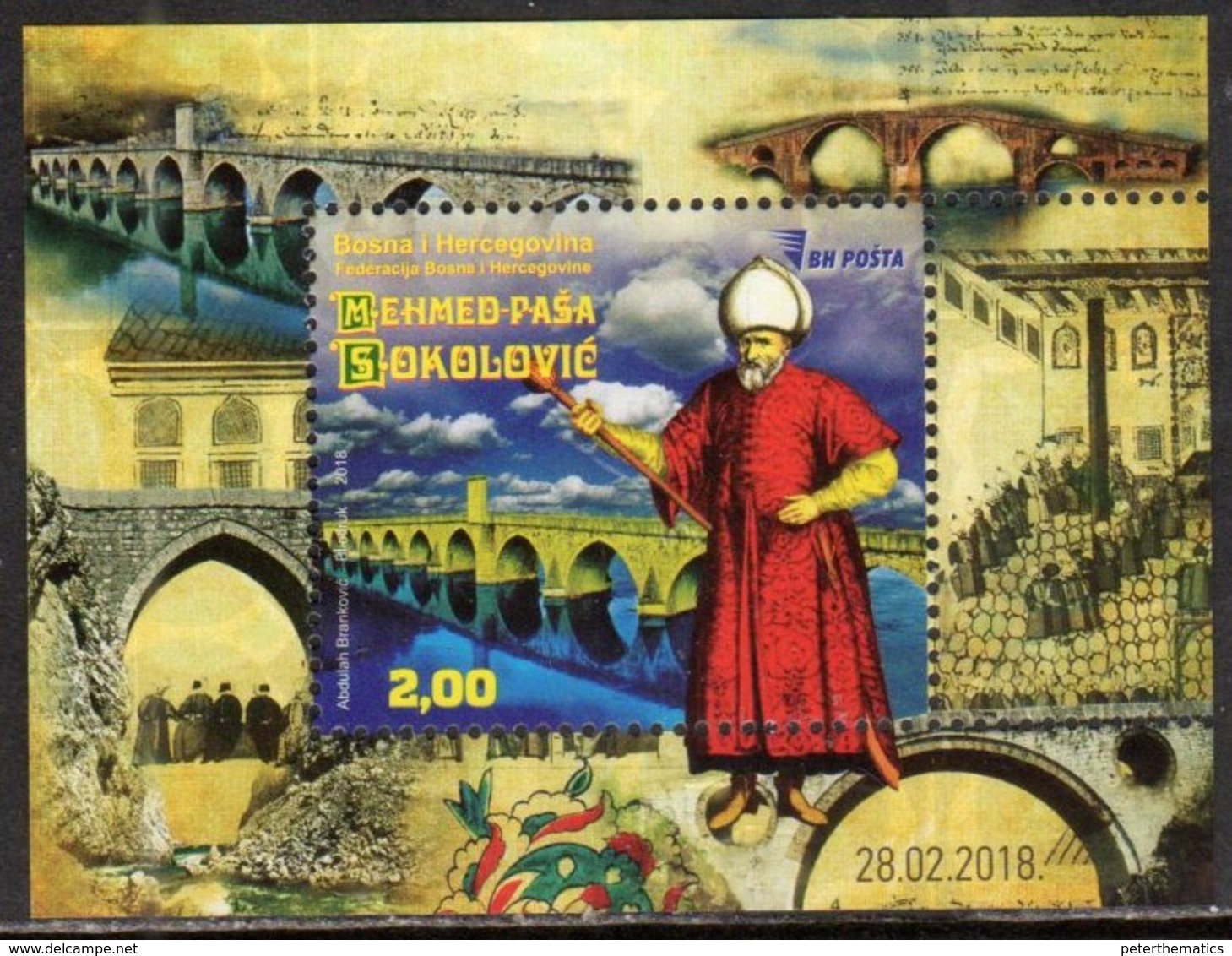 BOSNIA, MUSLIM, 2018, MNH, MEHMED PASA SOKOLOVIC, BRIDGES, S/SHEET - Bridges