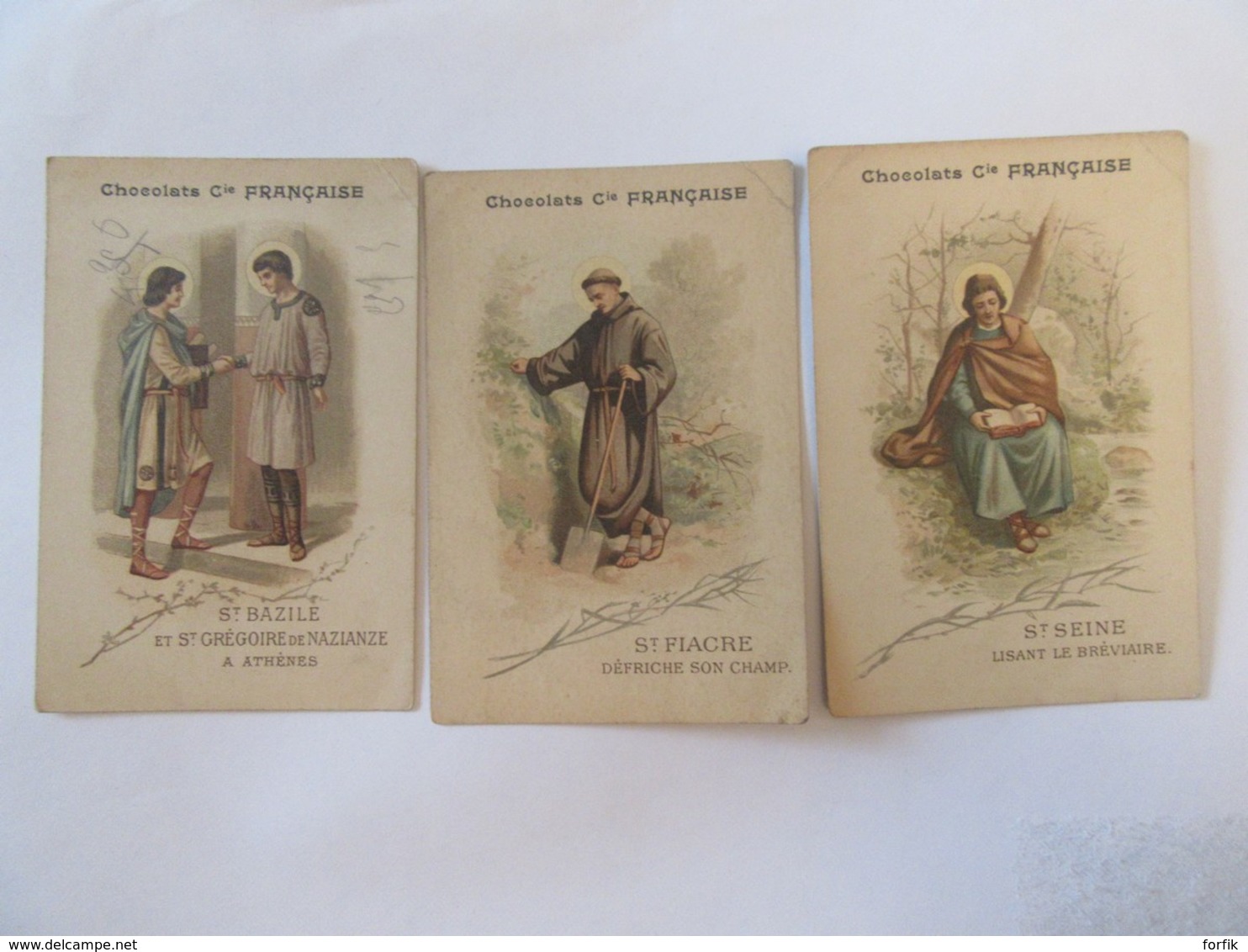 Chromo Chocolat Compagnie Française Paris 1900 - Saints (St Fiacre, St Seine, St Bazile/St Grégoire) - 3 Exemplaires - Altri & Non Classificati