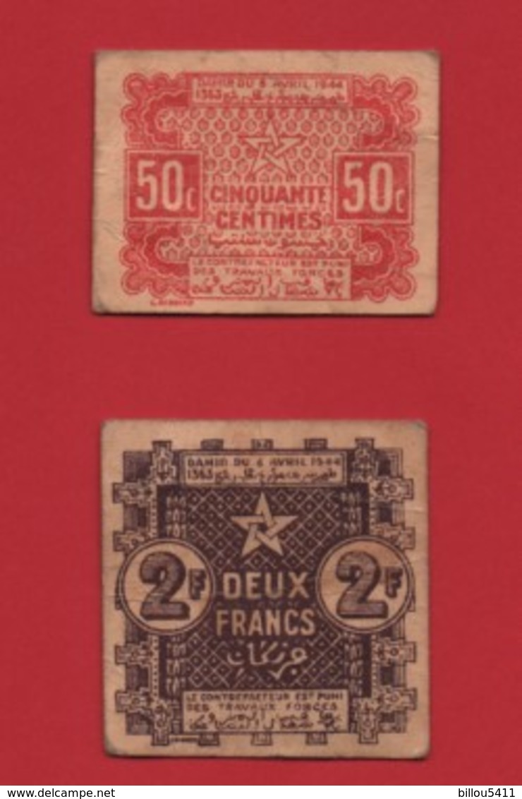 Monnaie Maroc/ Marocco :Empire Chérifien 0,50 Et 2 F  Avril 1944 - Afrique Du Sud