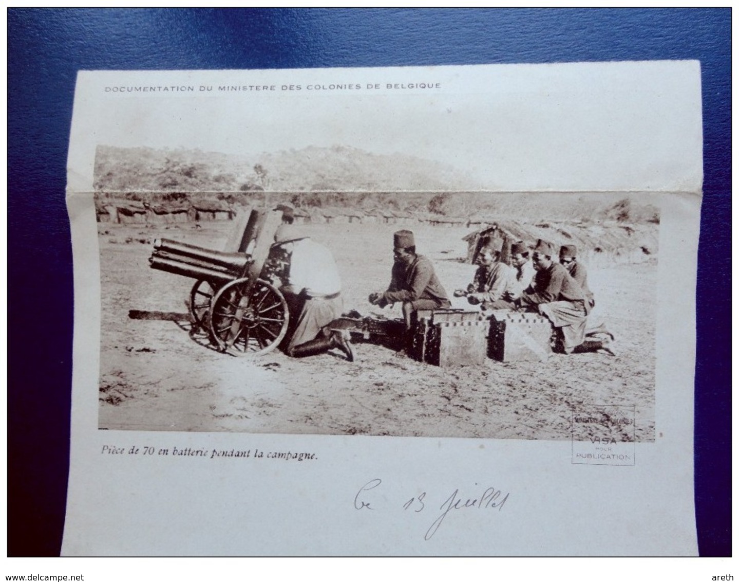 Papier à Lettre En  Tête Photo - Piece De 70 En Batterie Pendant La Campagne -  Ministère Des Colonies , Belgique - Régiments