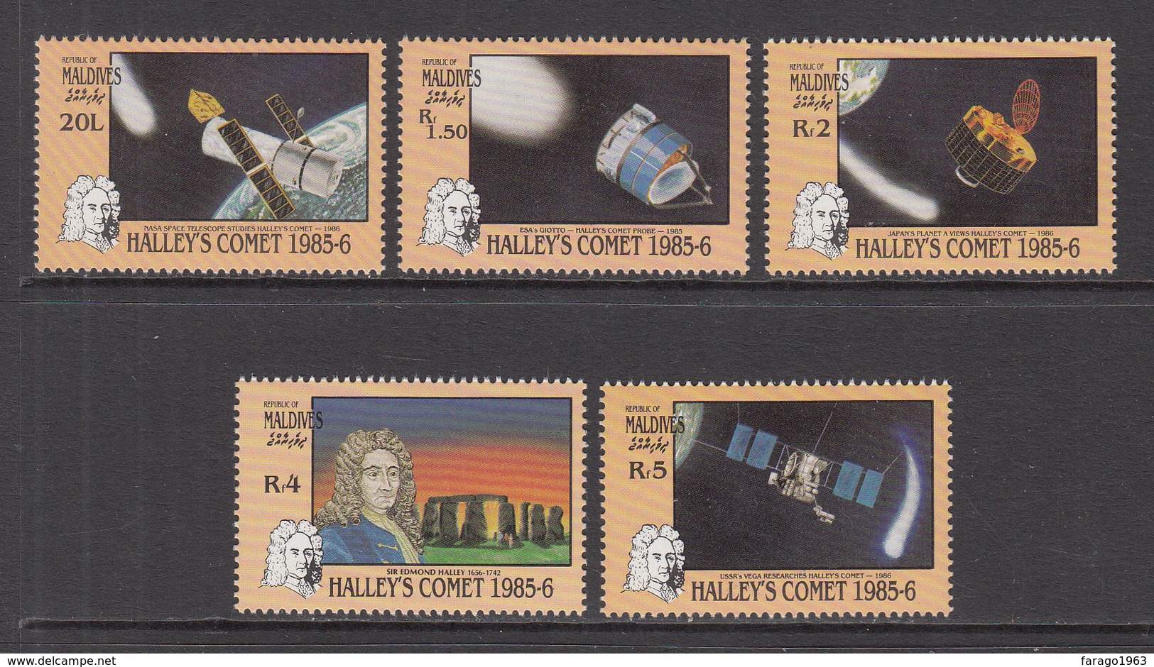 1986 Maldives Halley's Comet Space Astronomy  Complete Set Of 5 MNH - Maldives (1965-...)