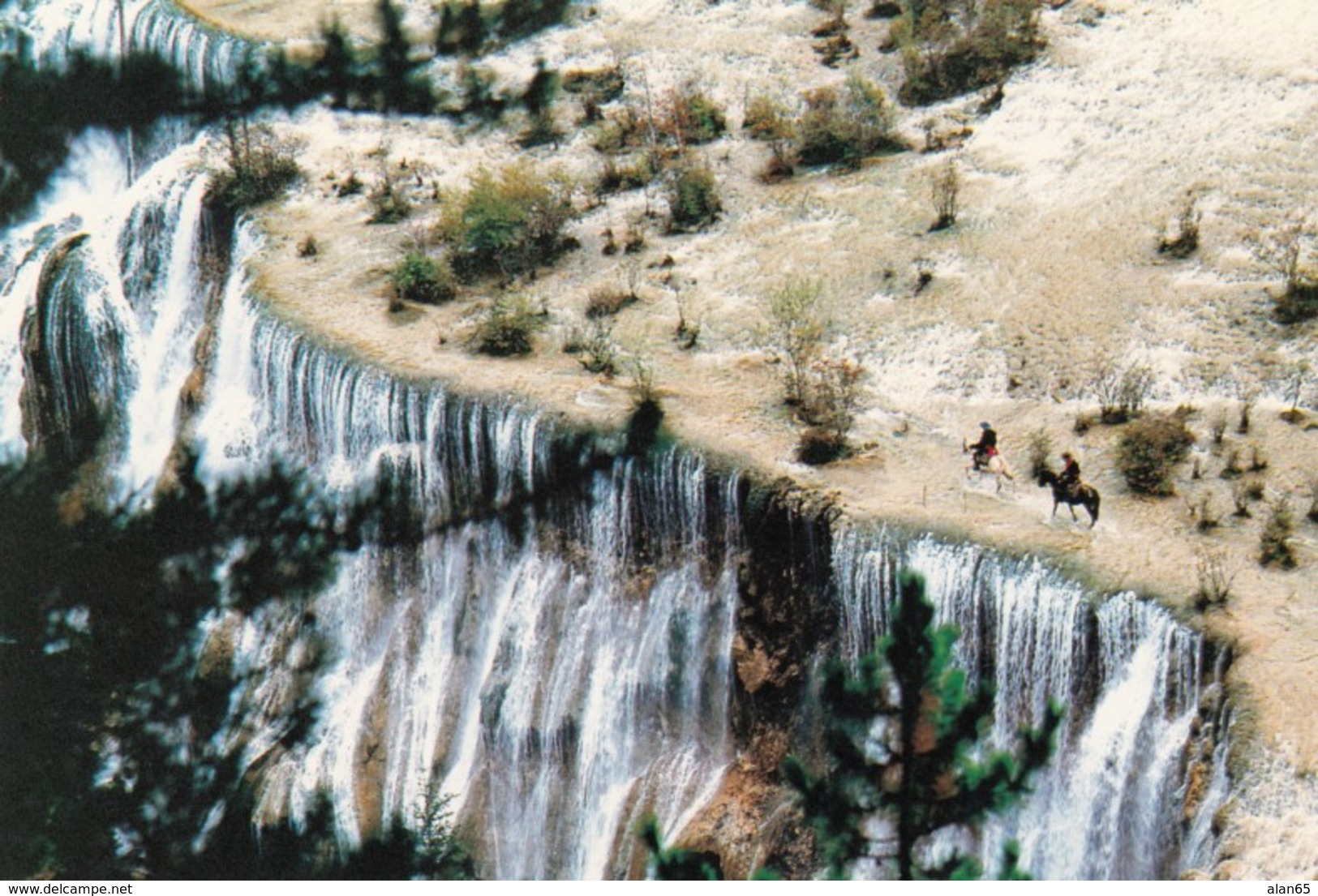 China Western Sichuan Province, Waterfall In Pearl Shoal Jue Zhai Gully, C1990s/2000s Vintage Postcard - China