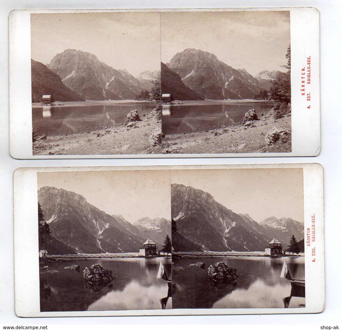 AK-1750/ 2 X  Raibler-See Kärnten  Stereofoto V Alois Beer ~ 1900 - Stereoscopic