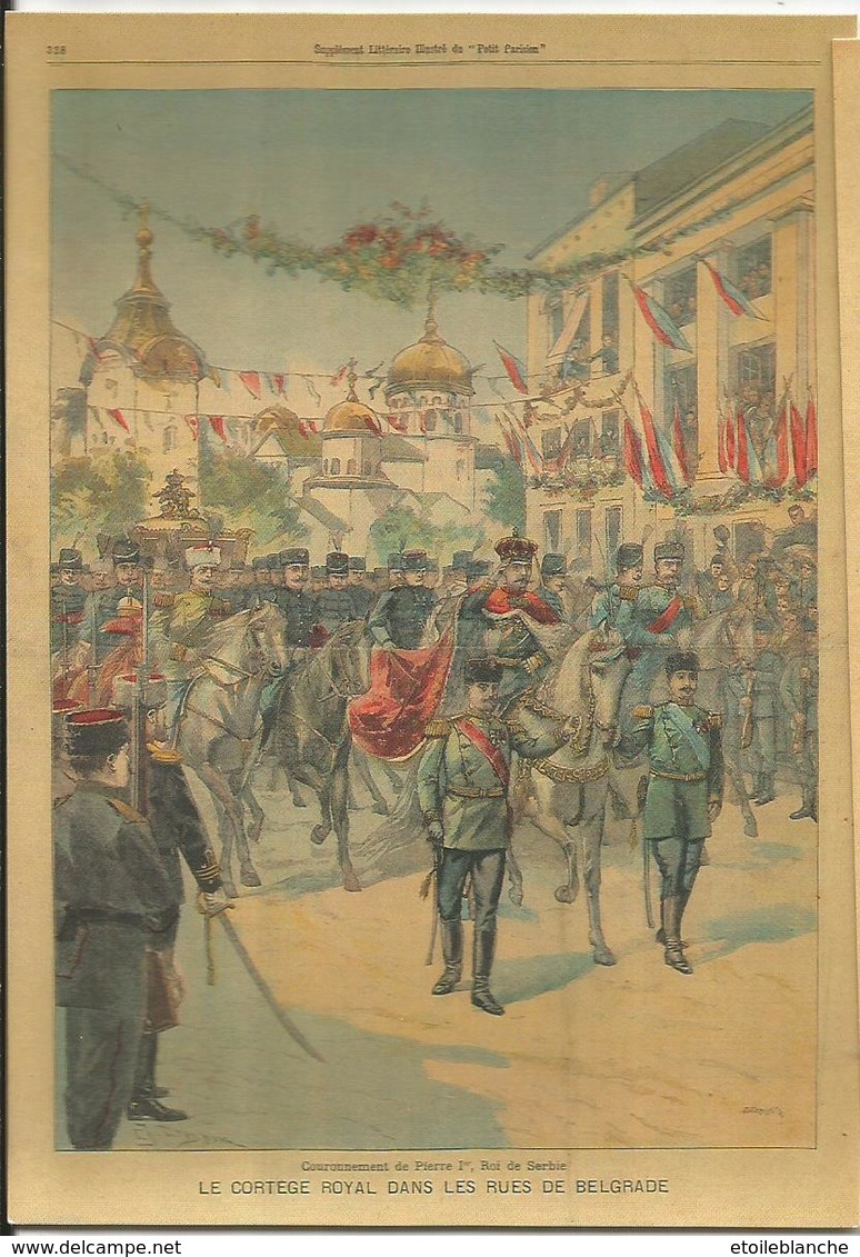 CP Illustrée, Le Petit Parisien 1904, Belgrade, Cortège Royal, Couronnement Roi De Serbie, Old Newspaper France - Serbie