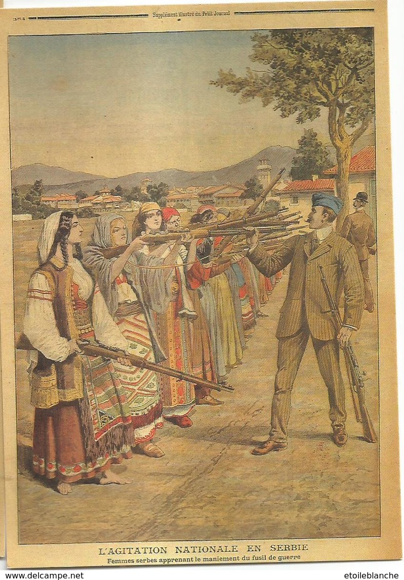 CP Illustrée, Le Petit Journal 1908, Serbie, Femmes Serbes Apprenant Le Maniement Des Armes - Old Newspaper - Serbie