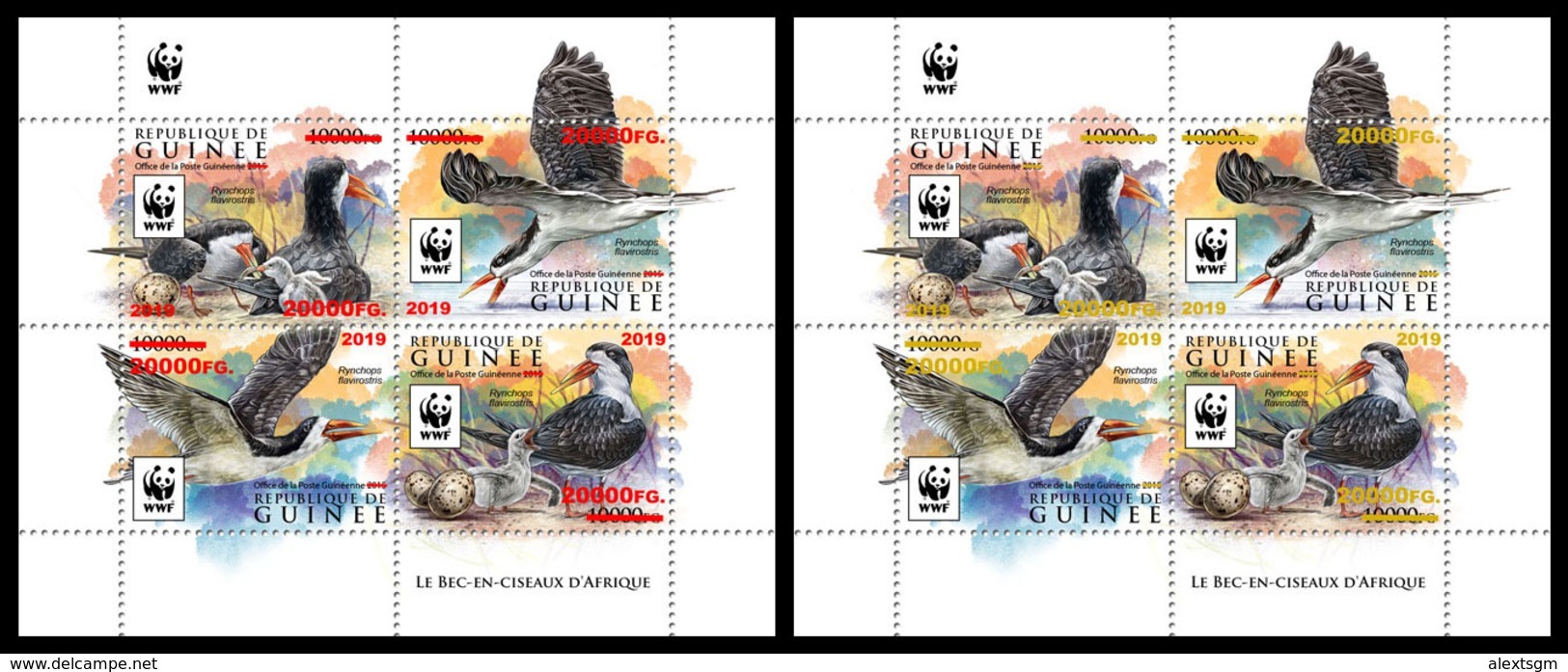 GUINEA 2019 - WWF Skimmer Overprints. Official Issue - Unused Stamps