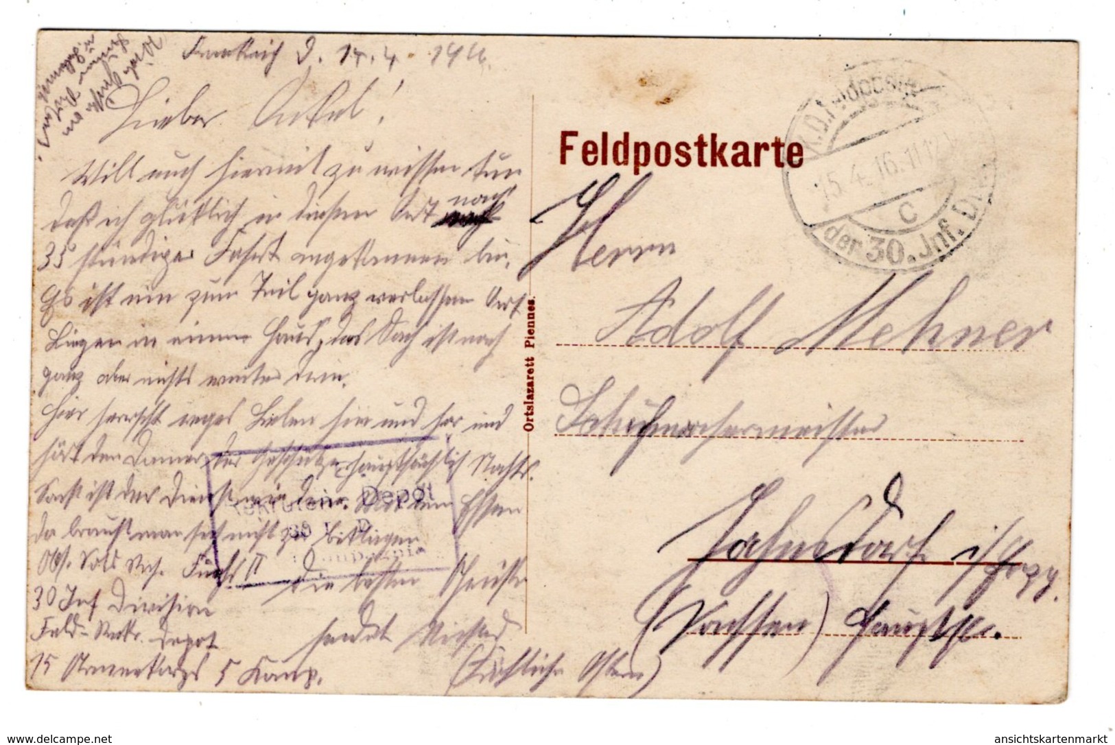 Piennes (nordöstlich Verdun), Schule Und Mairie Zum Feldlazarett Eingerichtet, Alte Postkarte 1916, Feldpost 30. Inf. Di - Briey