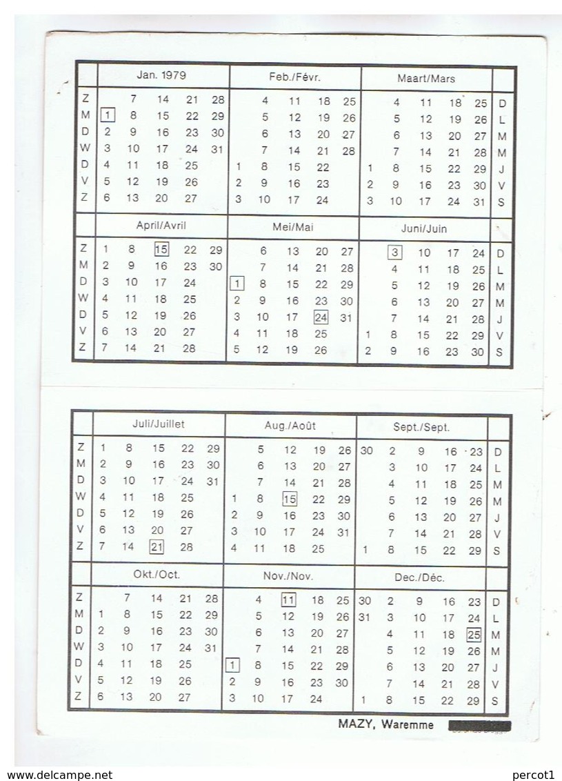 JM19.05 / MINI CALENDRIER / VOTEZ ED.LEBURTON - LISTE N°1 PSB - WAREMME - 1979 - Small : 1971-80