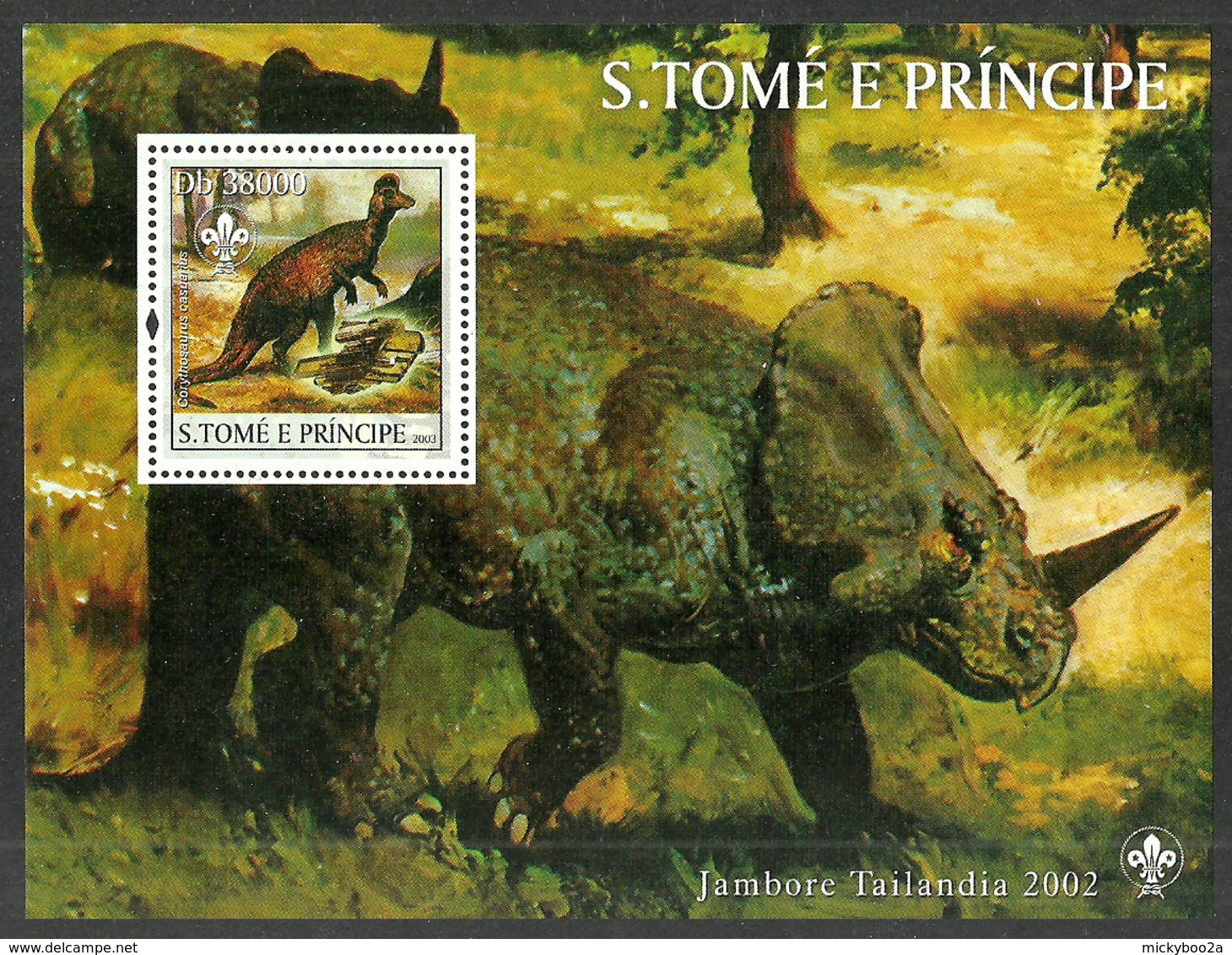 ST THOMAS AND PRINCE 2002 PREHISTORIC ANIMALS SCOUTS THAILAND M/SHEET MNH - Sao Tome And Principe