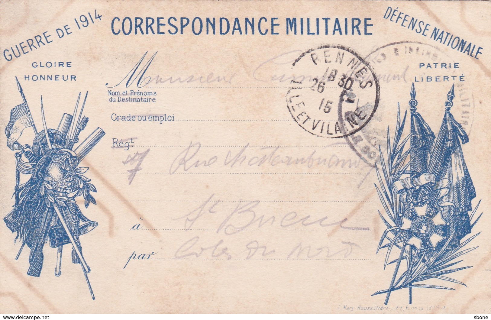 Carte En Franchise Militaire - Guerre De 1914 - Défense Nationale - 2 Drapeaux - Lettres & Documents