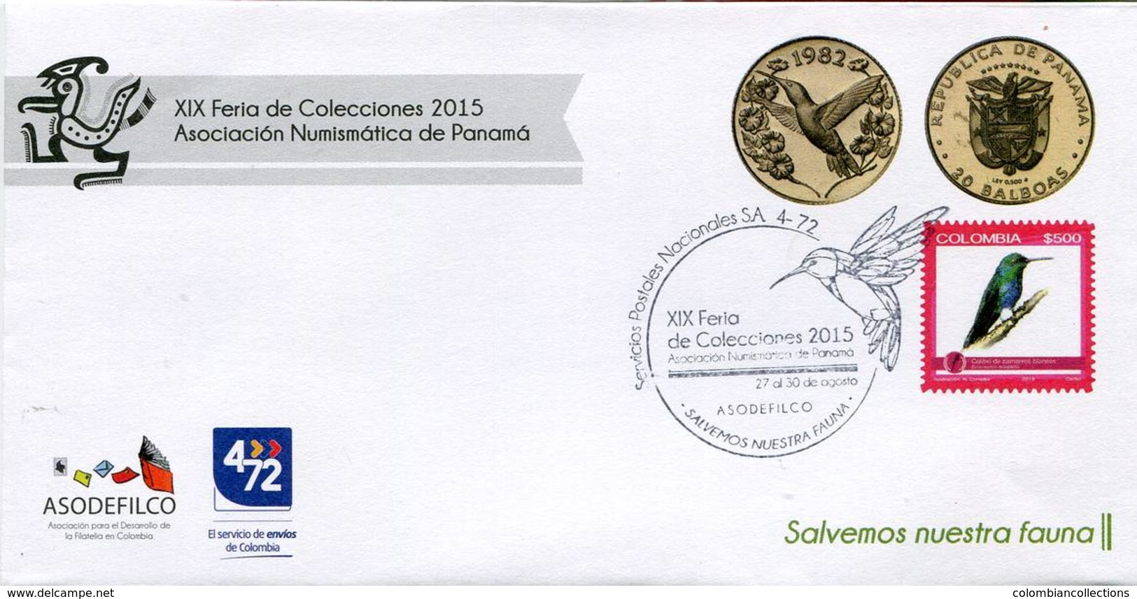 Lote 2015-MP3, Colombia, 2015, SPD-FDC, Marca Postal, XIX Feria De Colecciones, Panama, Collections Fair, Bird - Colombia