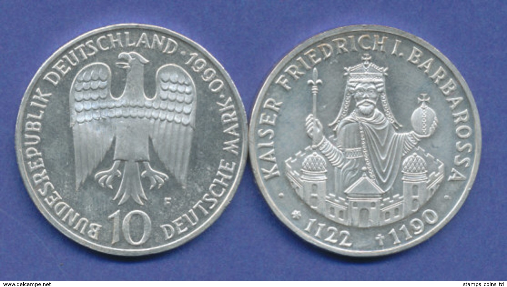 Bundesrepublik 10DM Silber-Gedenkmünze 1990, Kaiser Friedrich Barbarossa - Autres & Non Classés