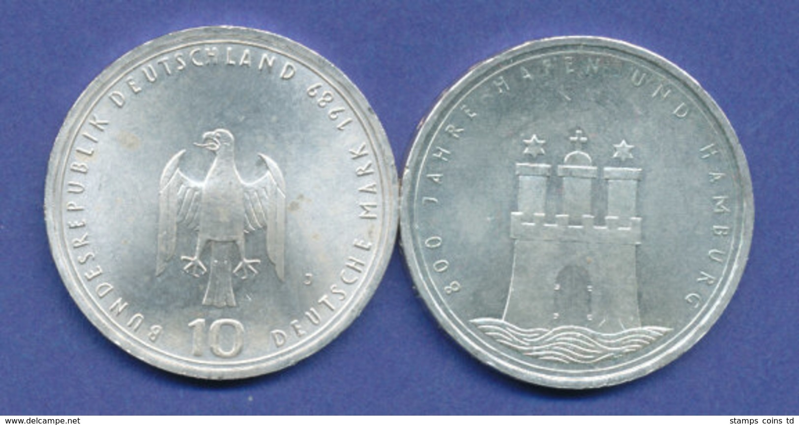 Bundesrepublik 10DM Silber-Gedenkmünze 1989, 800 Jahre Hafen Hamburg - Autres & Non Classés