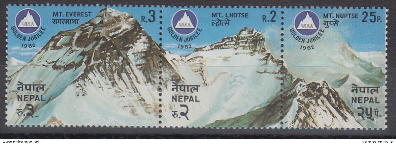 Nepal 1982 Himalaya Berge Everest, Lhotse, Nuptse Mi.-Nr. 420-22 Streifen **  - Nepal