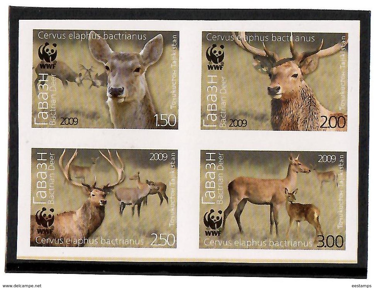 Tajikistan. 2009 WWF. Deer. Imperf 4v: 1.50, 2.00, 2.50, 3.00  Michel # 527-30b - Tadjikistan