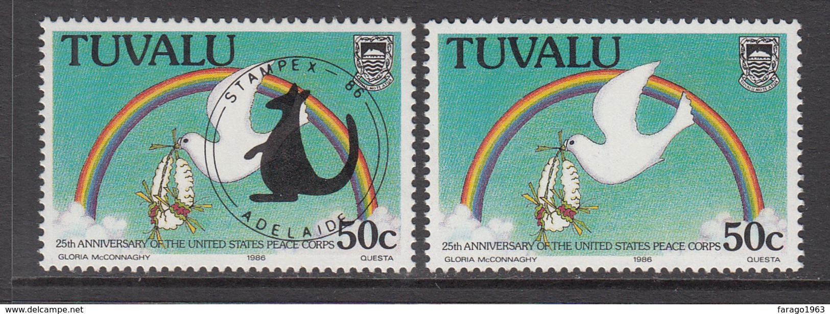 1986 Tuvalu Peace Corps USA With And Without Overprint  Complete Set Of 2 MNH - Tuvalu