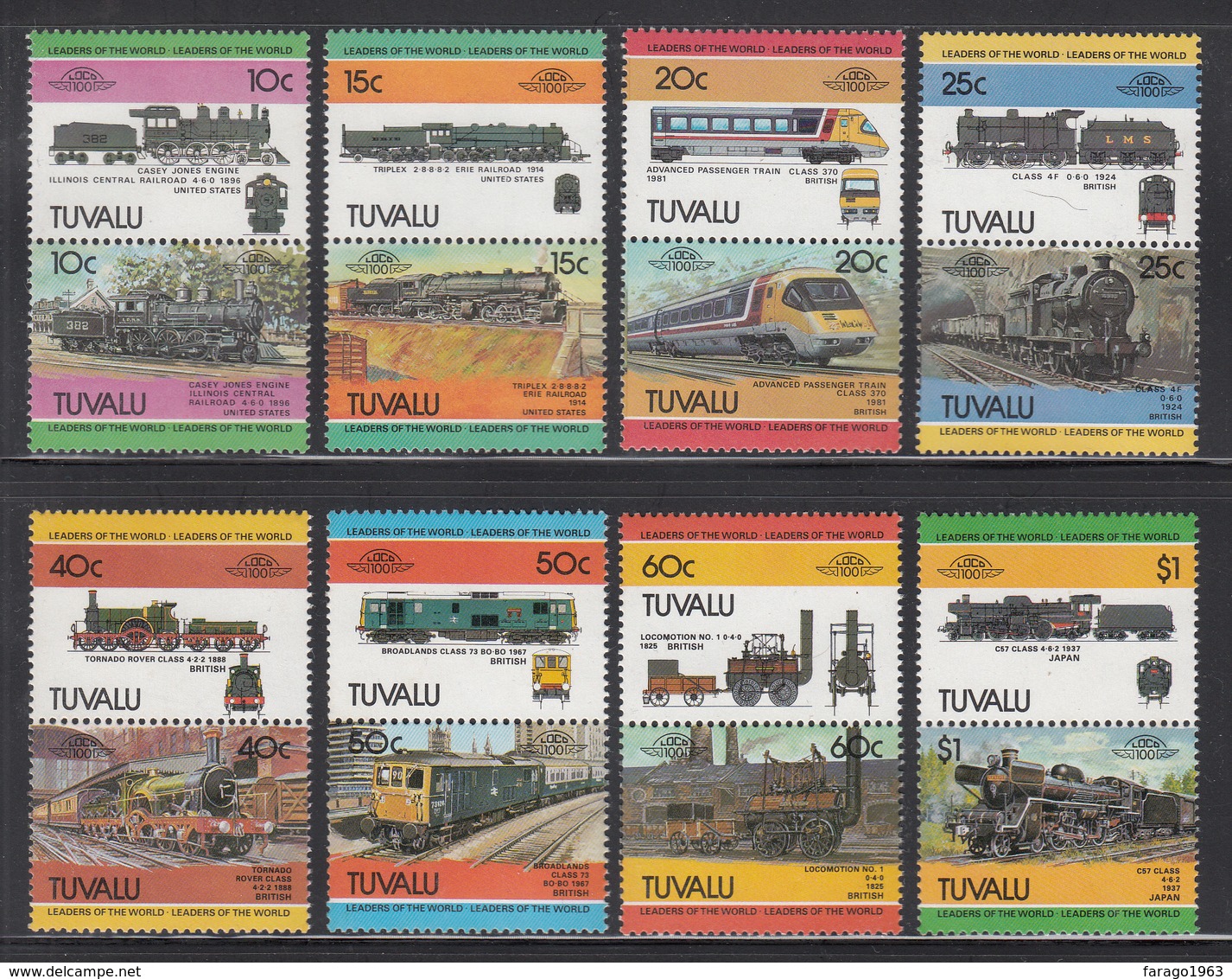 1984 Tuvalu Trains Railways  Set Of 8 MNH - Tuvalu