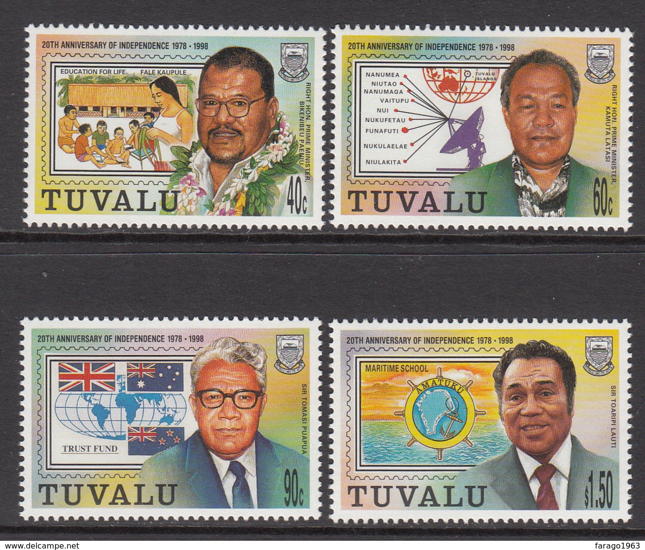 1998 Tuvalu Independence Maps Flags  Complete  Set Of 4 MNH - Tuvalu