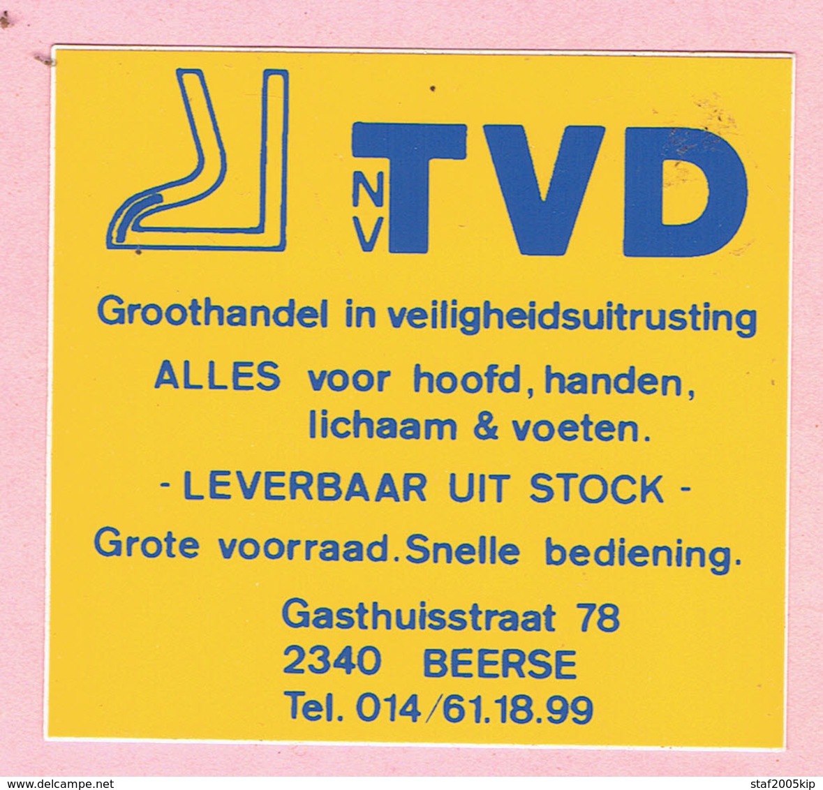 Sticker - TVD Nv - Veiligheidsuitrusting - Gasthuisstraat Beerse - Autocollants