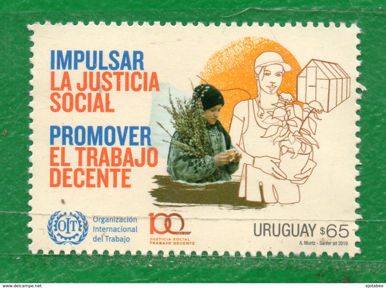 1669 URUGUAY-2019-Centenario De La OIT.TT:Sombreros,Logos,Plantas,Anivers. - Uruguay