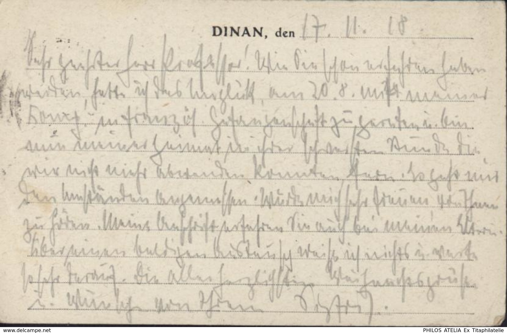 Guerre 14 18 CP Dépôt Des Prisonniers De Guerre De Dinan Censure Dépôt De PG Visé 4 Dinan CAD Dinan 28 11 18 - Guerre De 1914-18