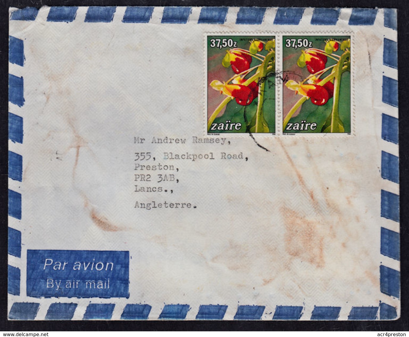 Ca0293 ZAIRE,  Flower Stamps On Kamina 1 Cover To England - Oblitérés