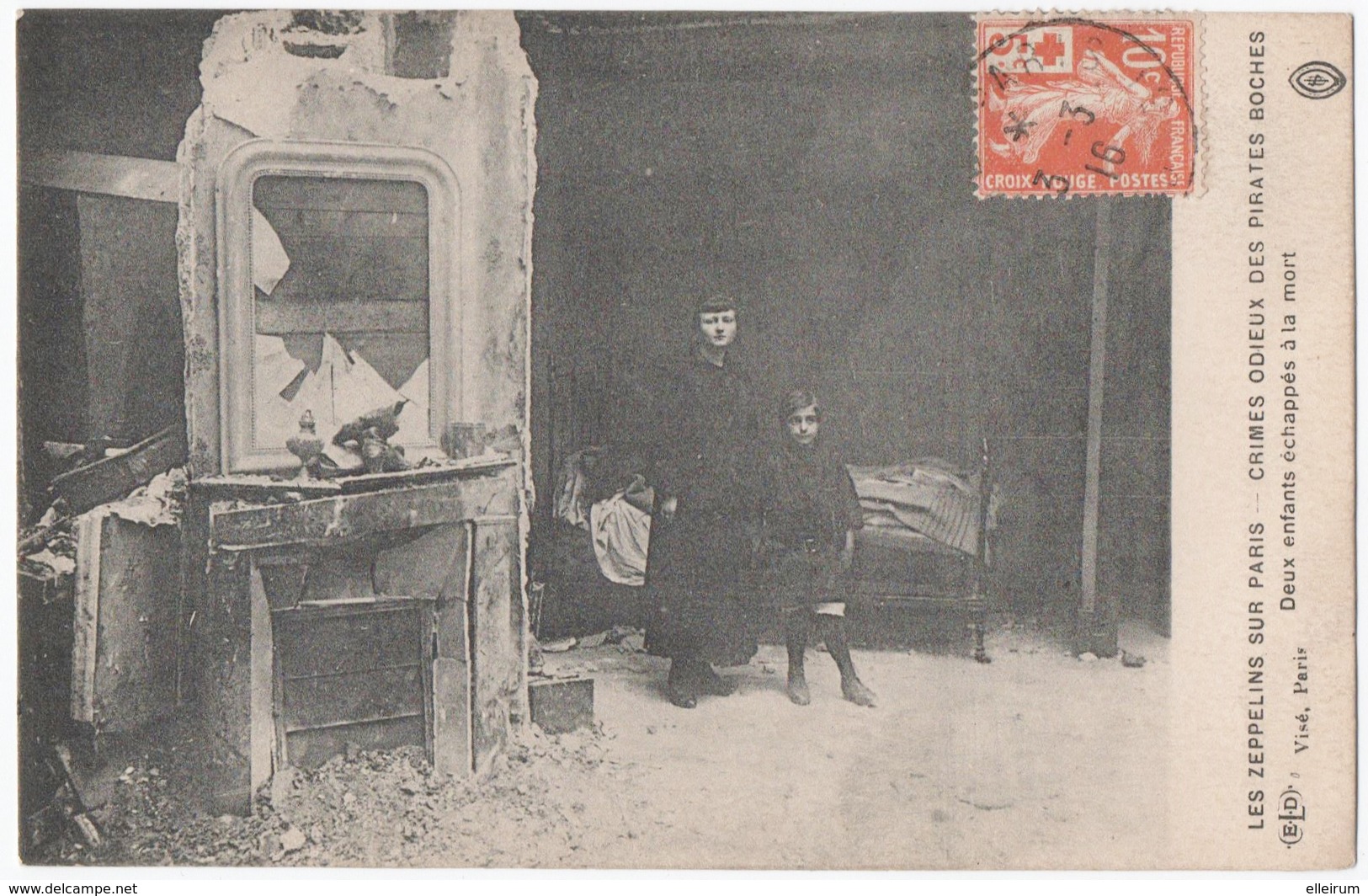 SEMEUSE CROIX ROUGE Sur CARTE POSTALE. LES ZEPPELINS Sur PARIS. 1916. - 1906-38 Semeuse Camée