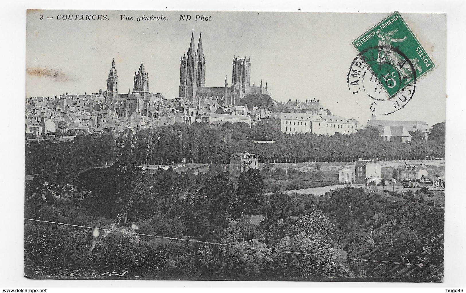 COUTANCES - EN 1911 - N° 3 - VUE GENERALE - CACHET AMBULANT TRI FERROVIAIRE - CONVOYEUR - CPA VOYAGEE - Coutances