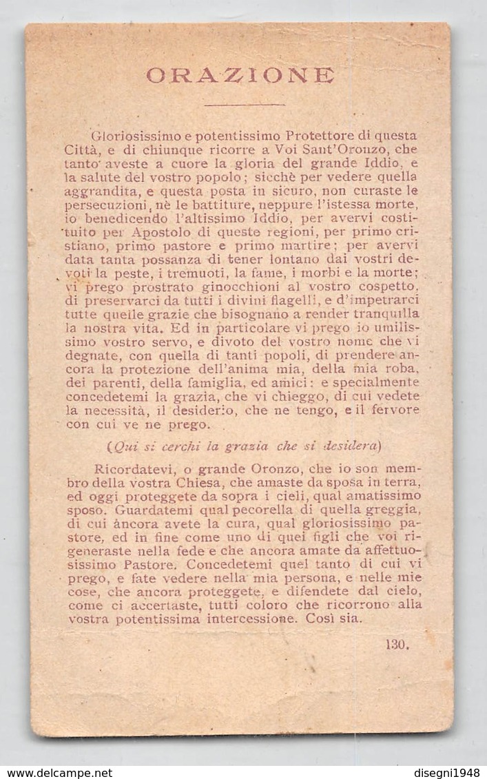 08150 "SANT'ORONZO PRIMO VESCOVO - MARTIRE E PATRONO DEI LECCESI" IMM. RELIGIOSA ORIG. - Andachtsbilder