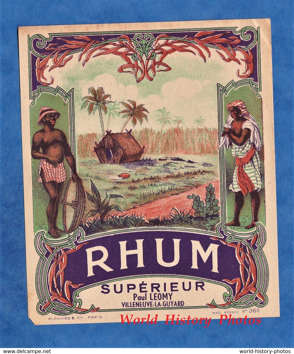 Etiquette Ancienne - RHUM Supérieur - Maison Paul LEOMY - Villeneuve La Guyard - Caricature Homme Noir Antilles - Rhum