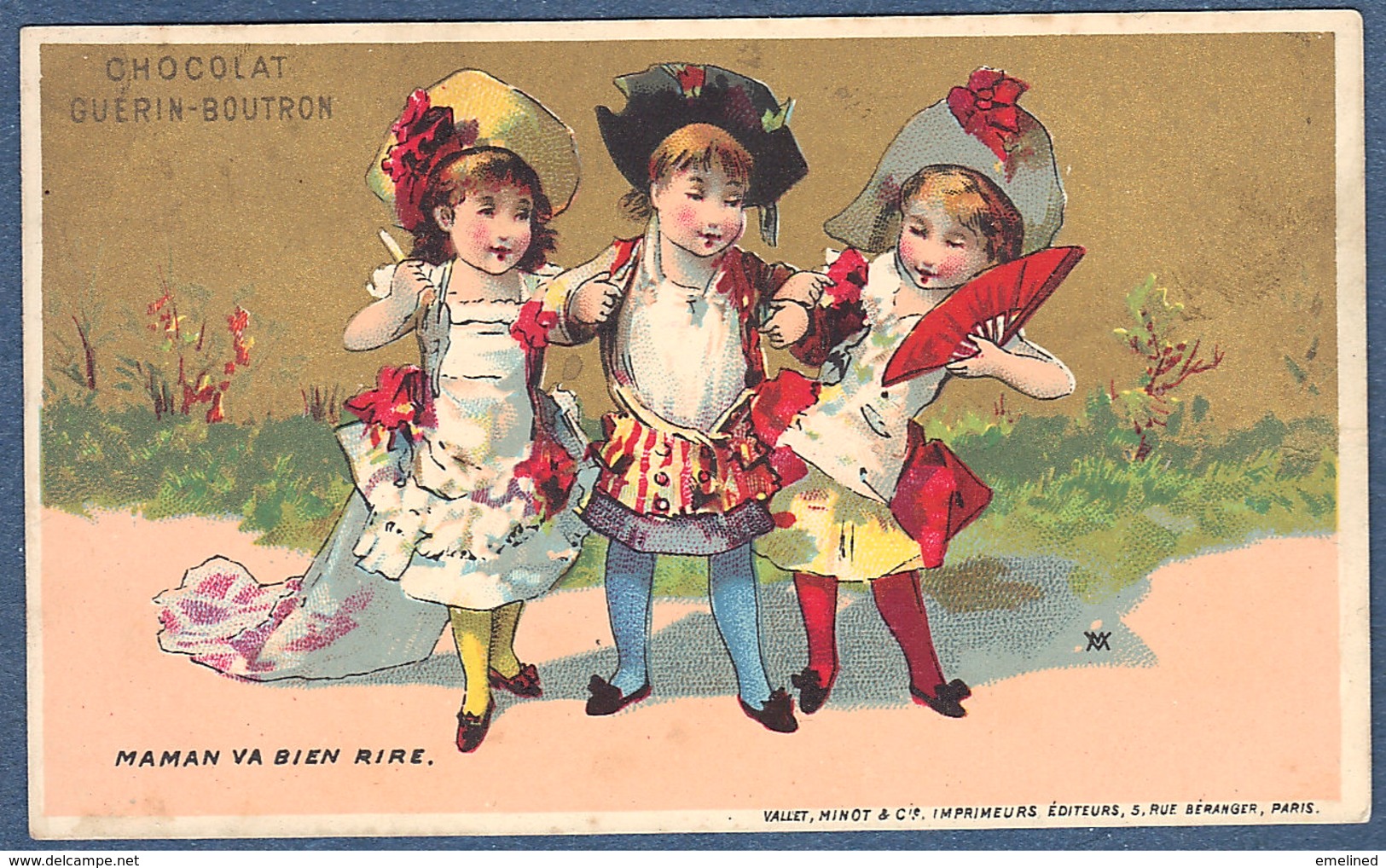 Chromo Or Doré Chocolat Guerin-Boutron Vallet Minot Enfants Fillettes Déguisement Mariée Maman Va Bien Rire - Guérin-Boutron